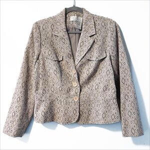 Vintage| Emma James | 90s Academia Diamond Jacquard Blazer Tan Beige Neutral